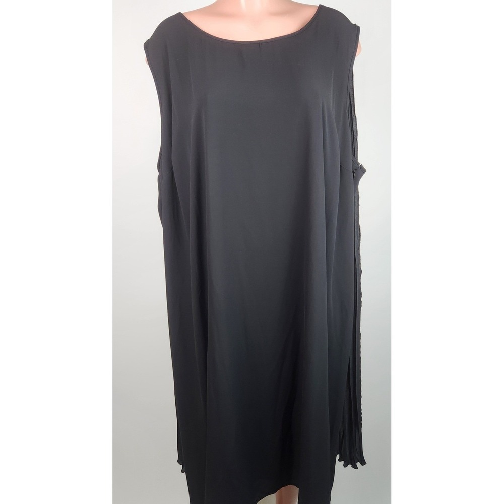 Catherines 30W Black Pleated Sleeveless Midi Dress Plus Size Women's